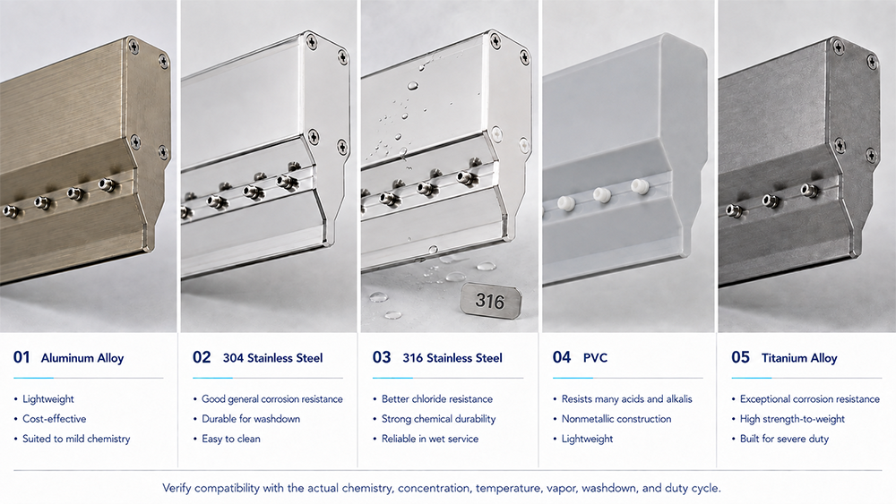 Choosing Air Knife Materials for Chemical Cleaning Environments